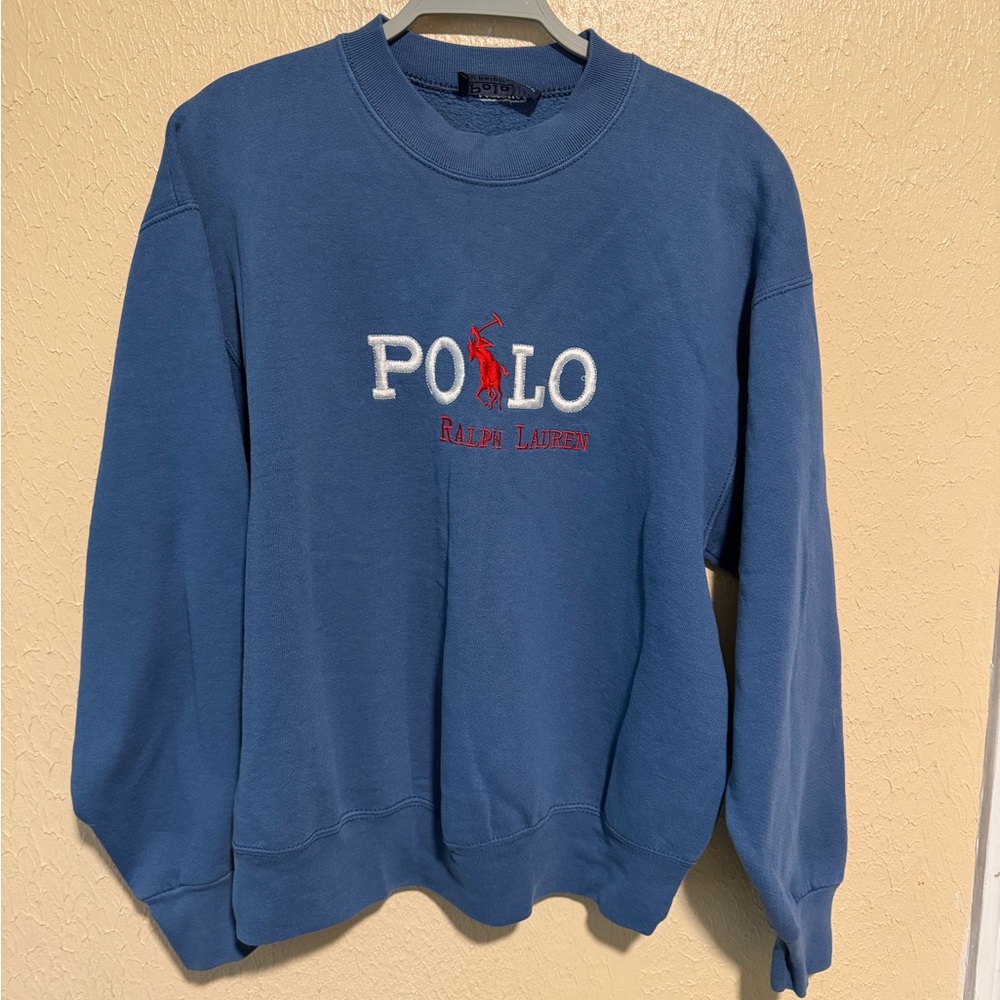 Polo‎ Ralph Lauren Blue Crewneck Sweater With logo Size Large Pullover